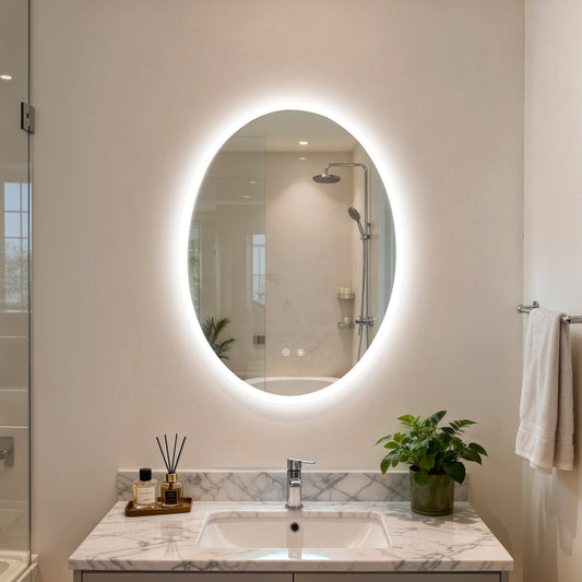 LUVODI Oval LED Bathroom Mirror, Tempered Glass (Glowing Outer Edge)