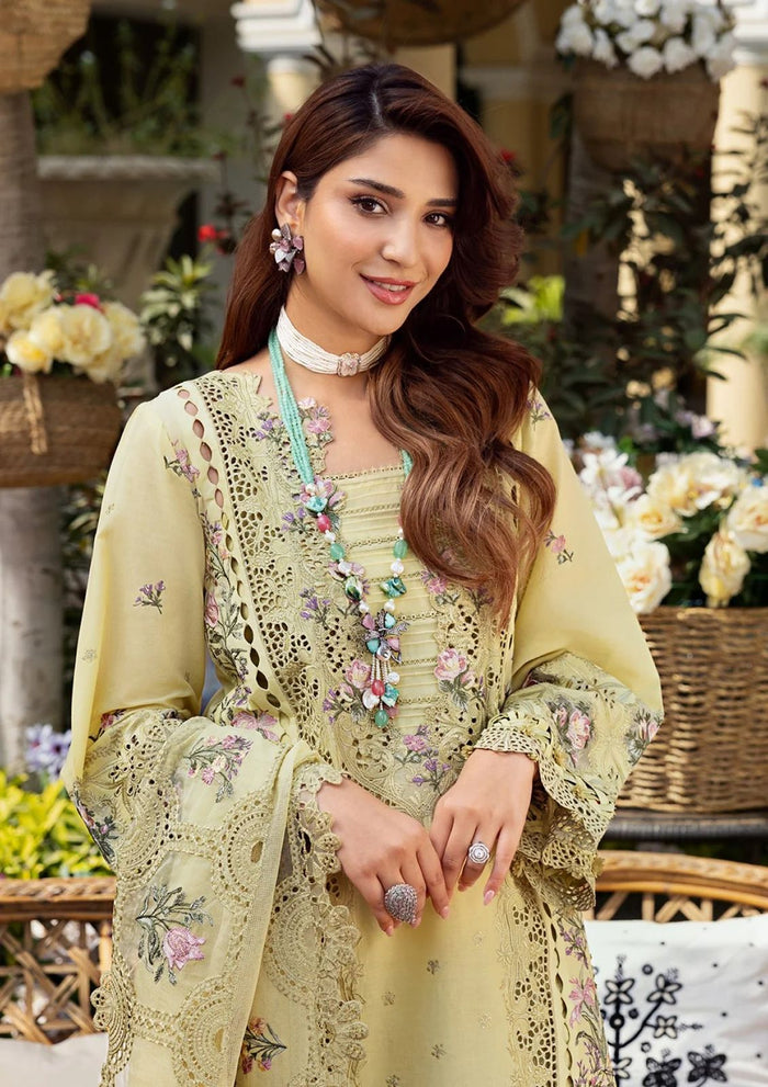 Elegant 3-piece pistachio green unstitched suit for festive occasions.