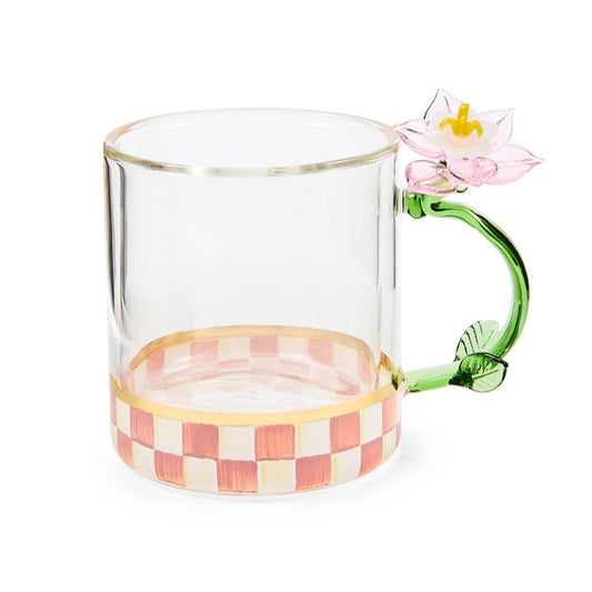 Mackenzie-Childs Mug Rosy Check Flower Glass