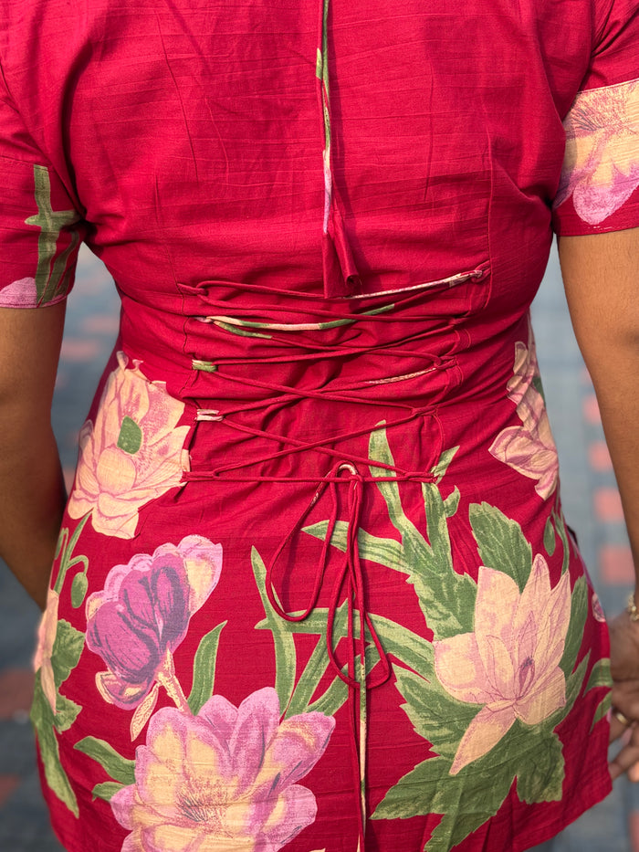 Magical Red Floral corset back Kurti