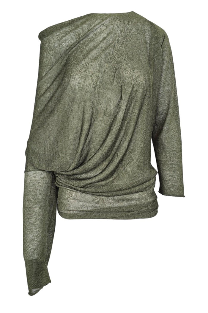 maglia donna asimmetrica in filo di lino militare
