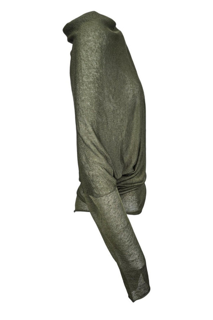 maglia donna asimmetrica in filo di lino militare