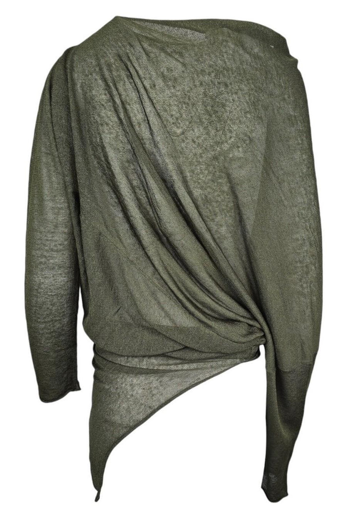 maglia donna asimmetrica in filo di lino militare