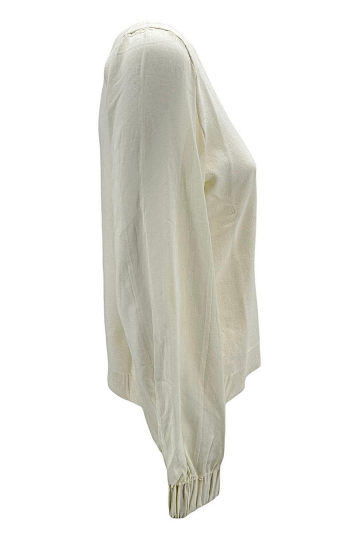 maglia donna avorio scollo a v con maniche in mussola