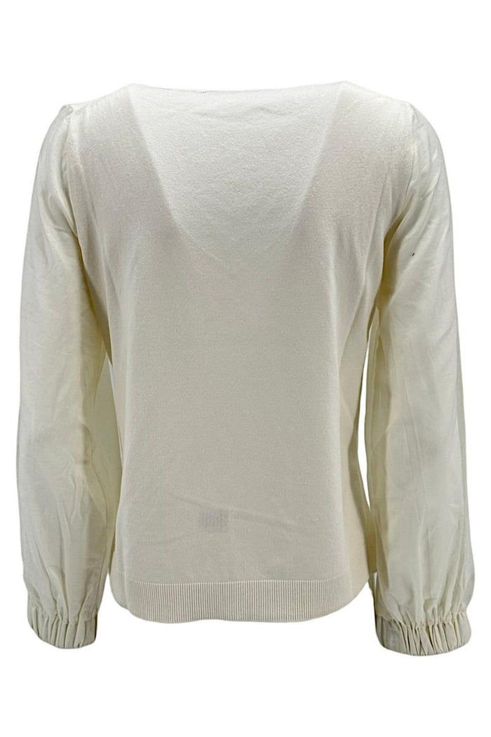 maglia donna avorio scollo a v con maniche in mussola