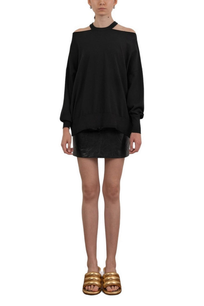 maglia donna con buchi sulle spalle nero