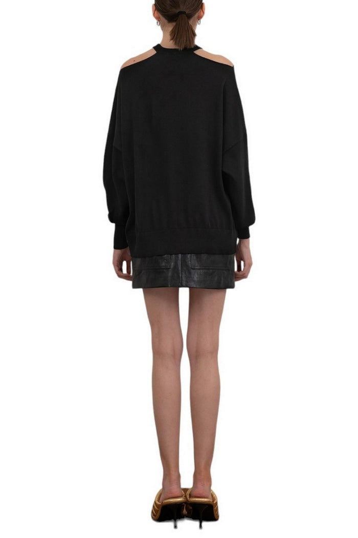 maglia donna con buchi sulle spalle nero