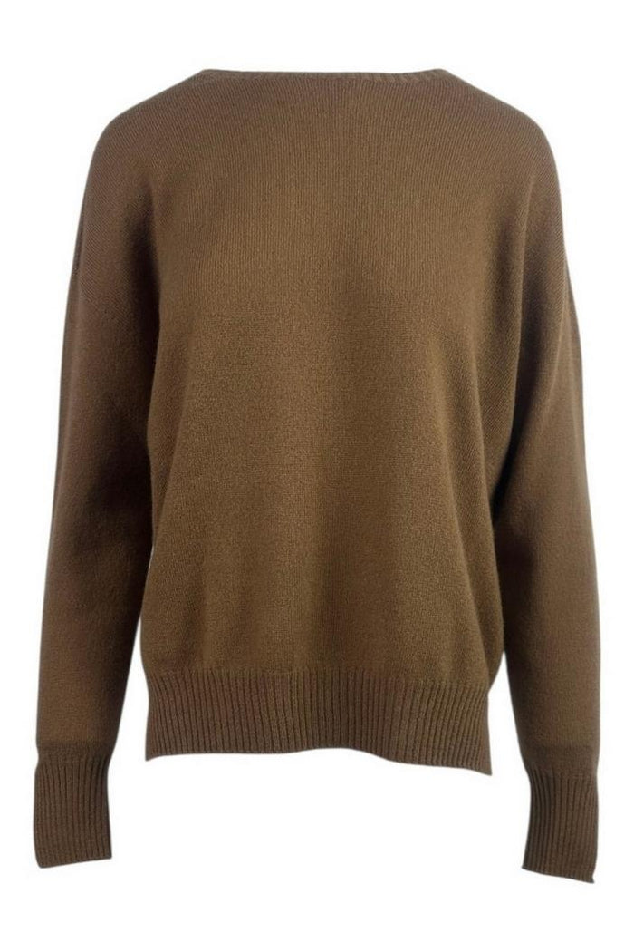 maglia donna girocollo in cachemire caramello