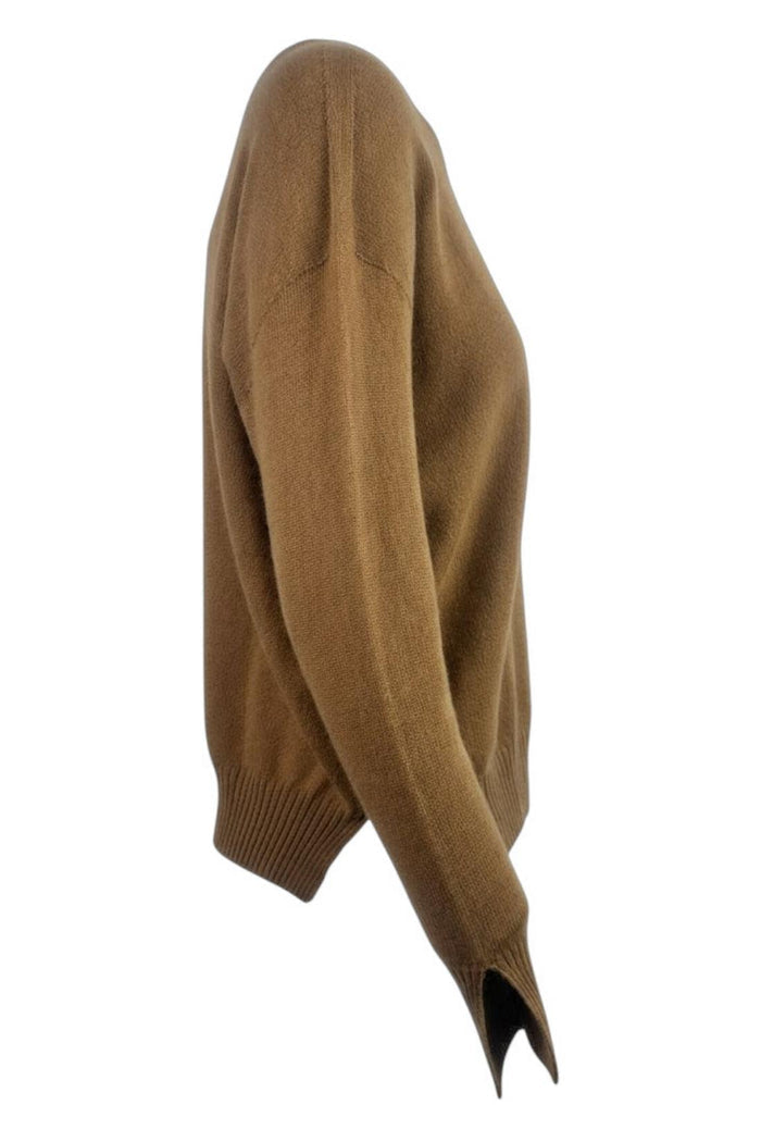 maglia donna girocollo in cachemire caramello