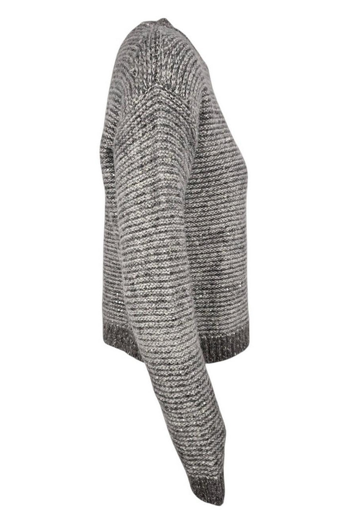 maglia donna girocollo paillettes grigia