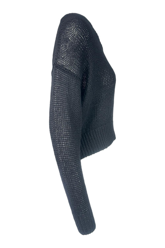 maglia donna in lino scollo a v nera
