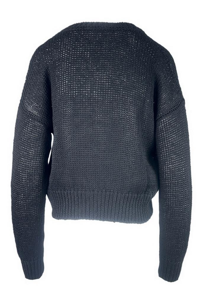 maglia donna in lino scollo a v nera