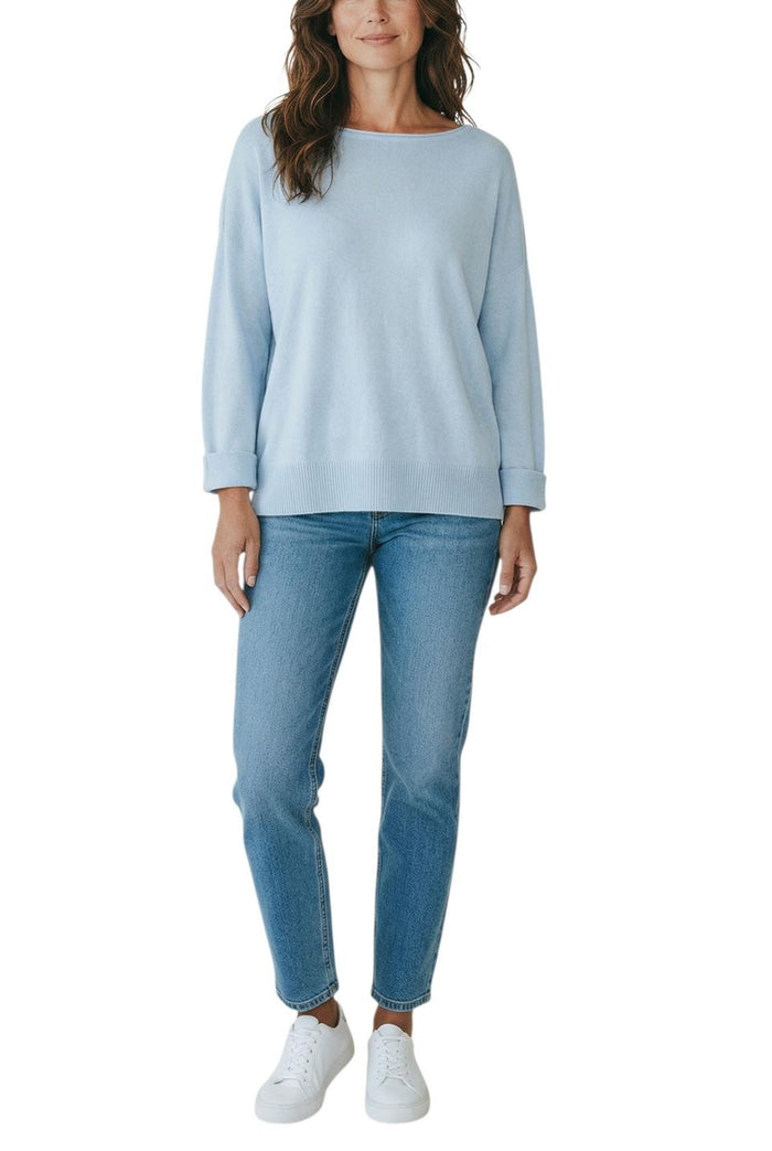 maglia donna scollo a barca azzurro