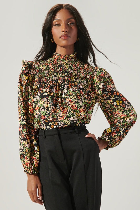 Malta Wildflower Naomi Smocked Yoke Blouse