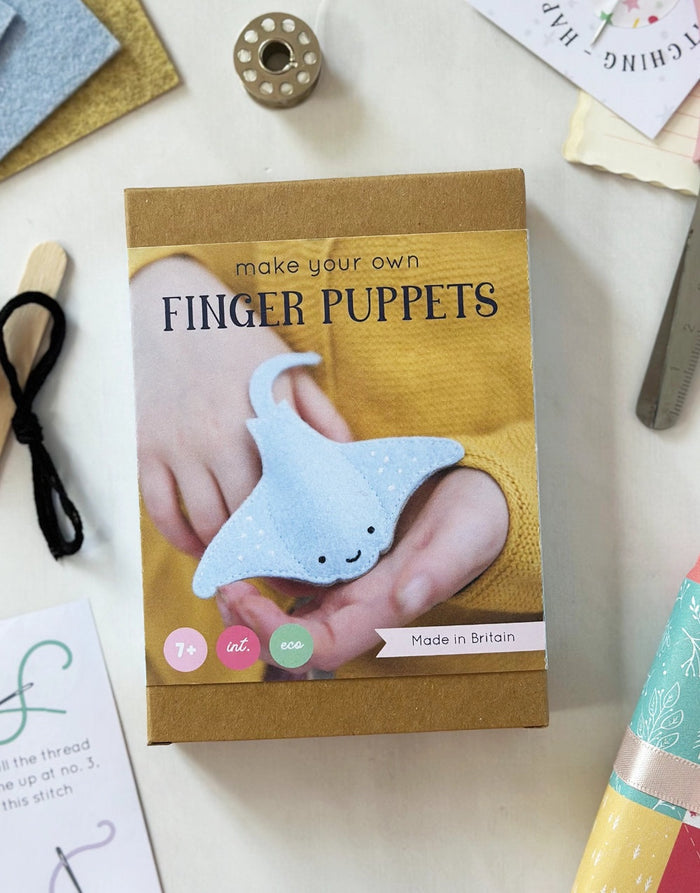 Manta Ray Finger Puppet Felt Craft Sewing Kit, Clara and Macy