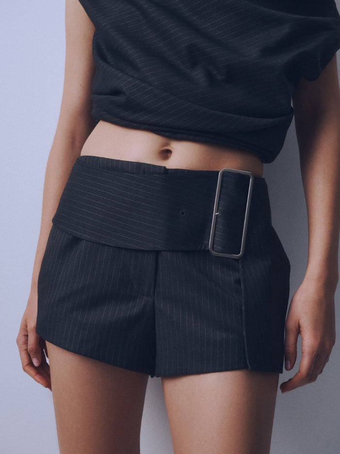 Margot Short - Grey Pinstripe
