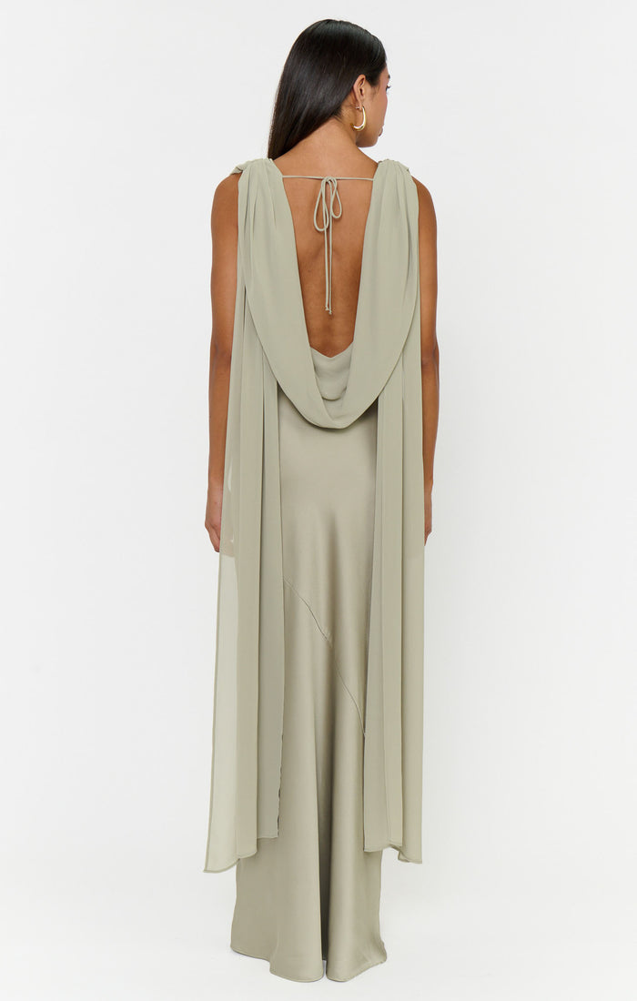Maya Maxi Dress ~ Moss Green Luxe Satin