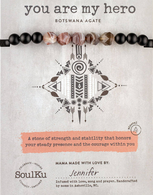 Men's Botswana Agate Stretch Bracelet - You are My Hero