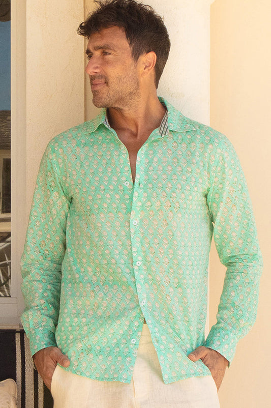 Men's Organic Cotton Shirt | Sea Green/White
