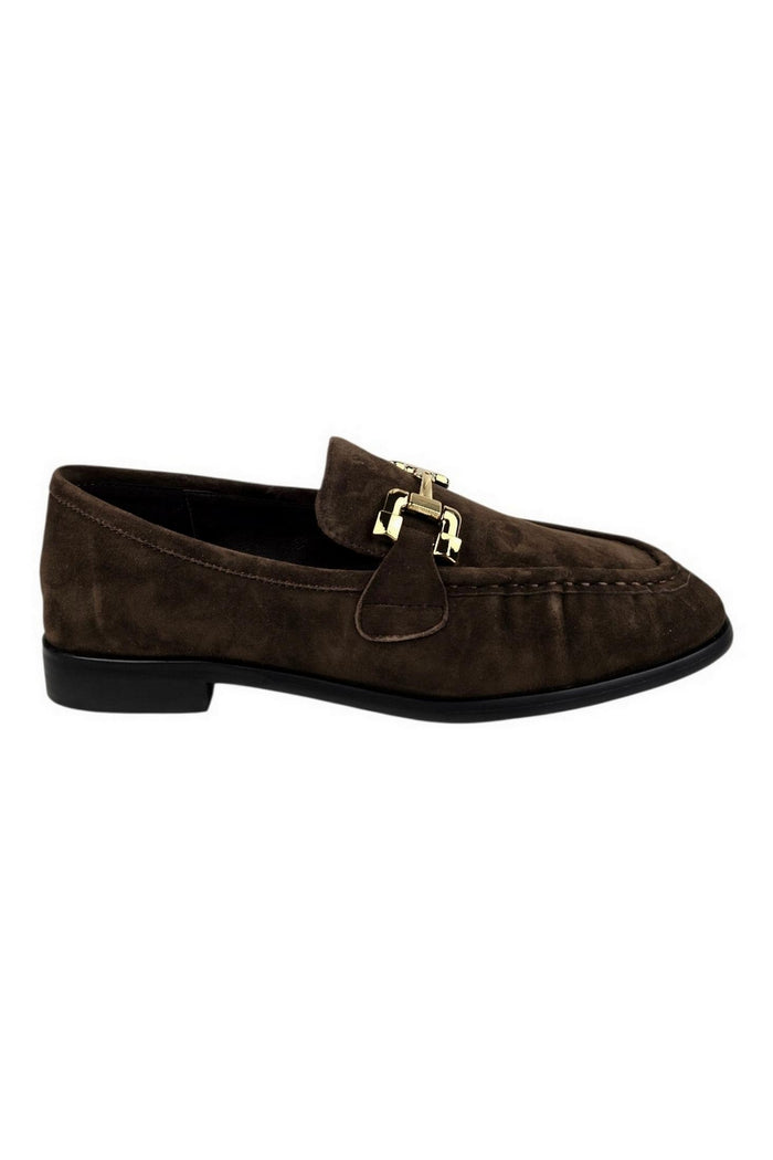 mocassino donna in camoscio marrone con staffa