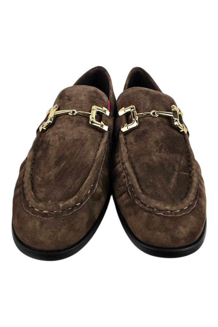 mocassino donna in camoscio marrone con staffa