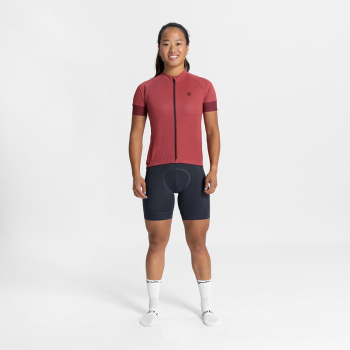 Rogelli Modesta fietsshirt dames cherry korte mouw gedragen totaalshot.