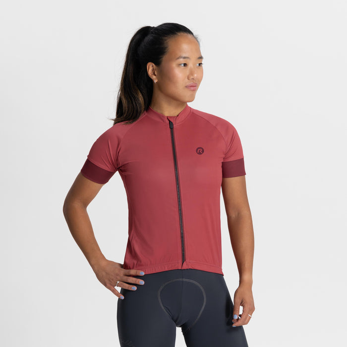 Rogelli Modesta fietsshirt dames cherry korte mouw gedragen voorkant.
