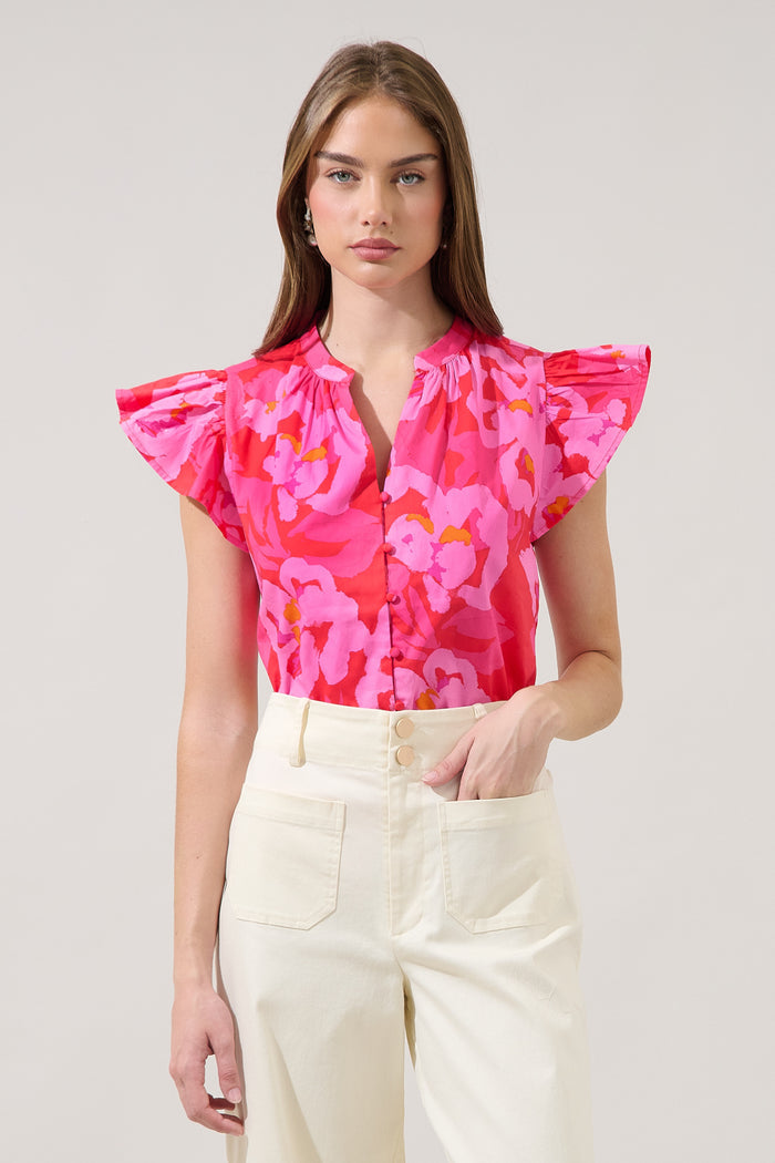 Moe Split Neck Top Floral