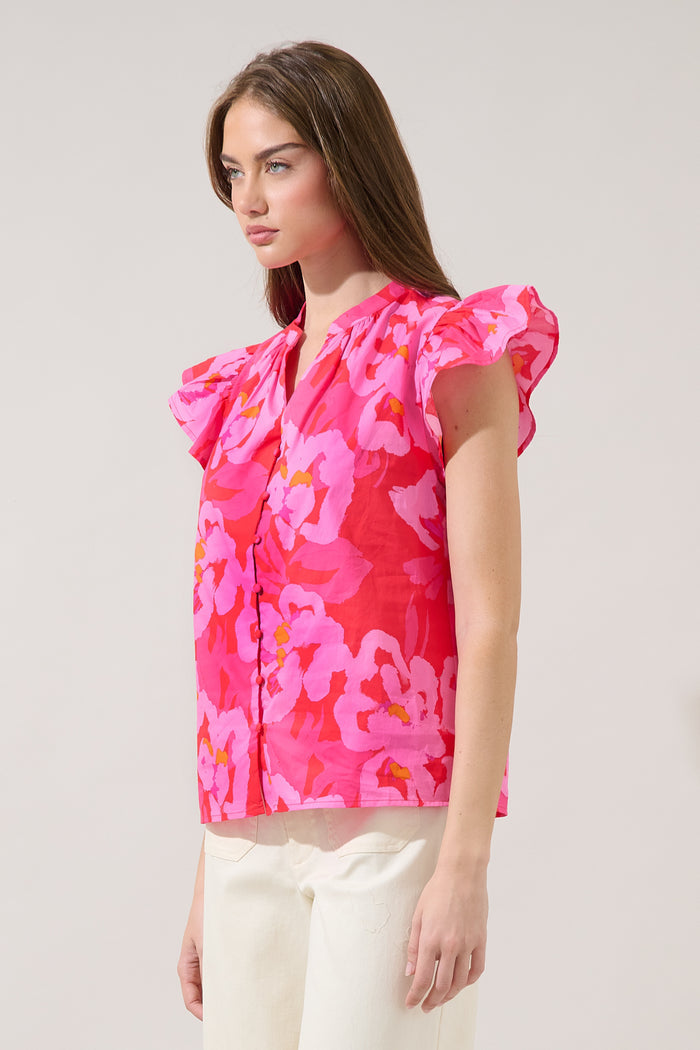 Moe Split Neck Top Floral