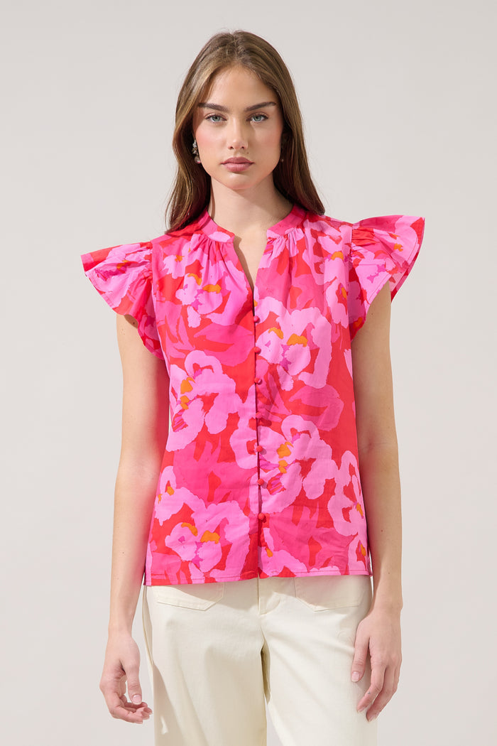 Moe Split Neck Top Floral