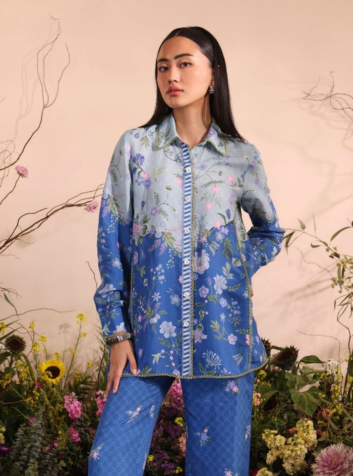 Mulmul Lawn Printed Oona Navy Shirt