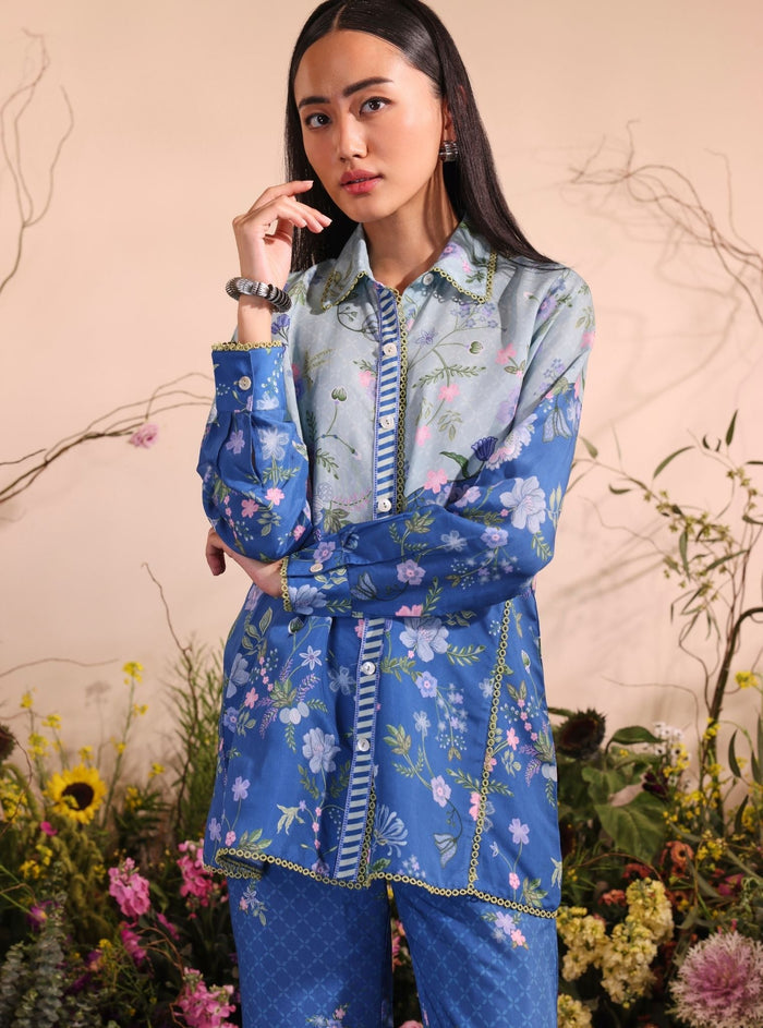 Mulmul Lawn Printed Oona Navy Shirt