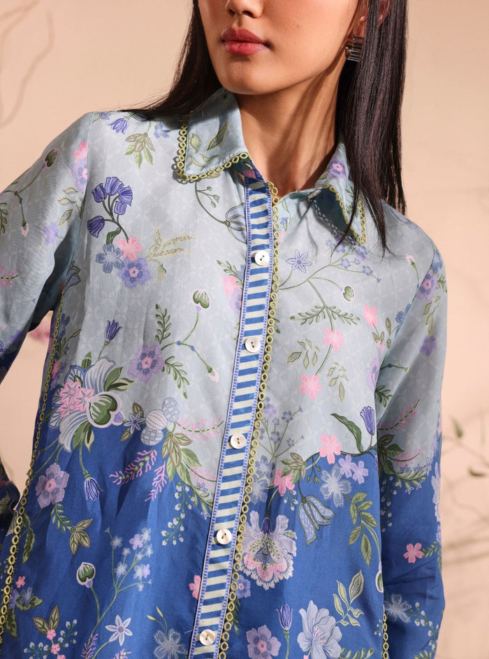Mulmul Lawn Printed Oona Navy Shirt