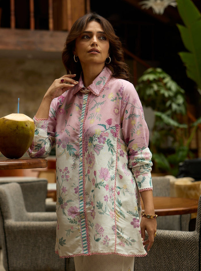 Mulmul Lawn Printed Oona Pink Shirt