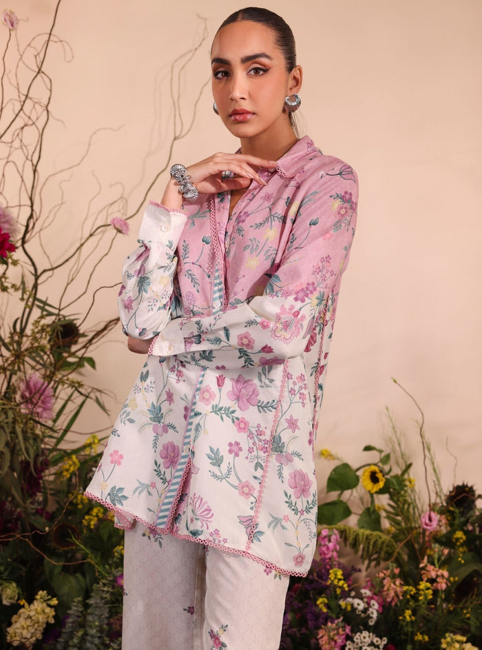 Mulmul Lawn Printed Oona Pink Shirt