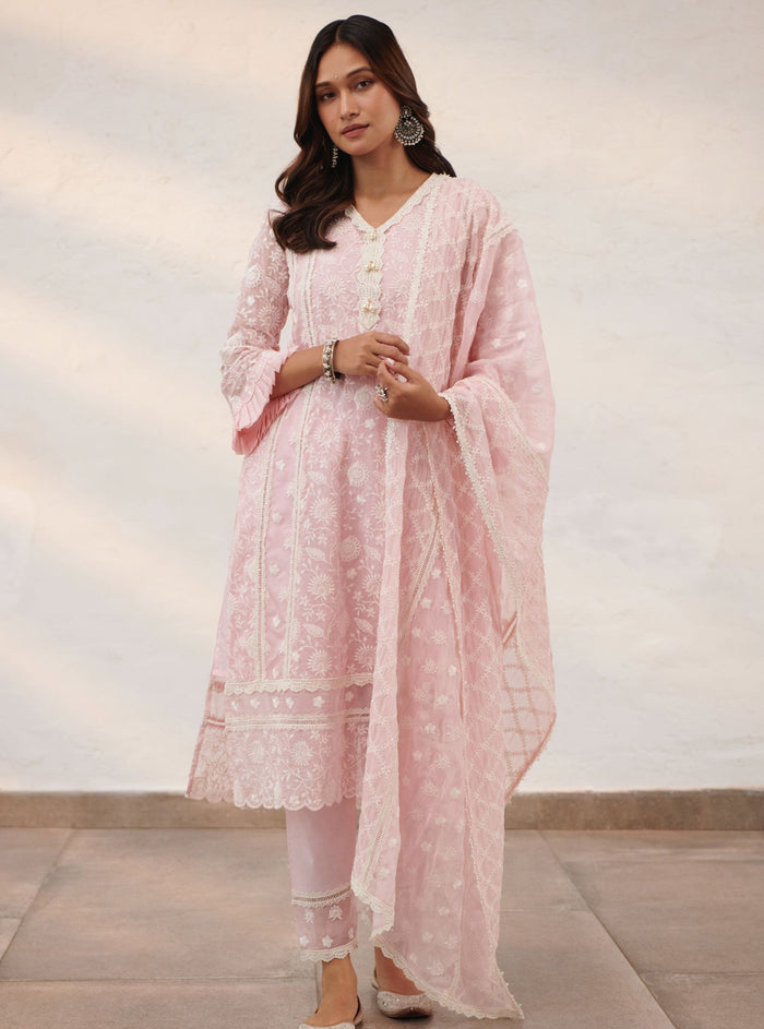 Mulmul Organza Cardiff Pink Dupatta