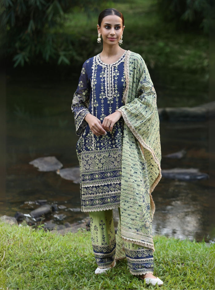 Mulmul Organza Kali Lime Green Dupatta