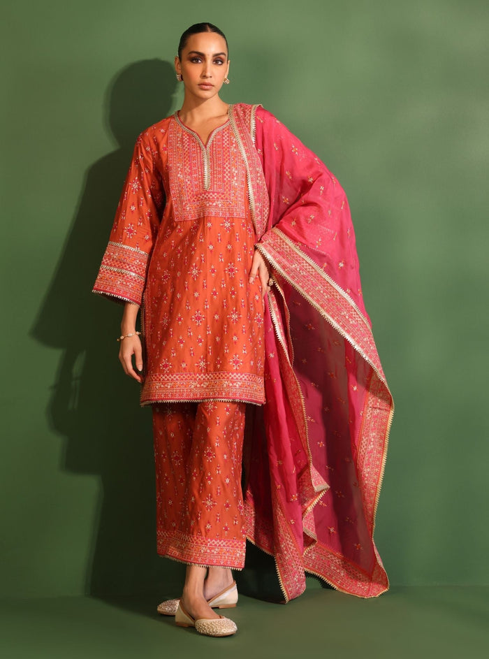 Mulmul Organza Nikhat Fuschia Dupatta