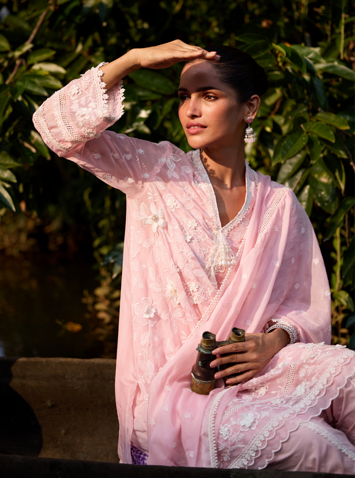 Mulmul Organza Seirah Pink Dupatta
