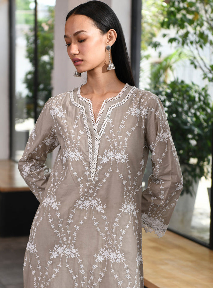 Mulmul Supima Cotton Cindy Kurta Grey