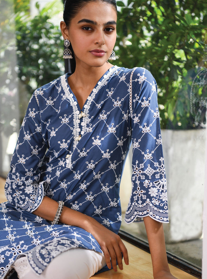 Mulmul Supima Cotton Perth Navy Kurta