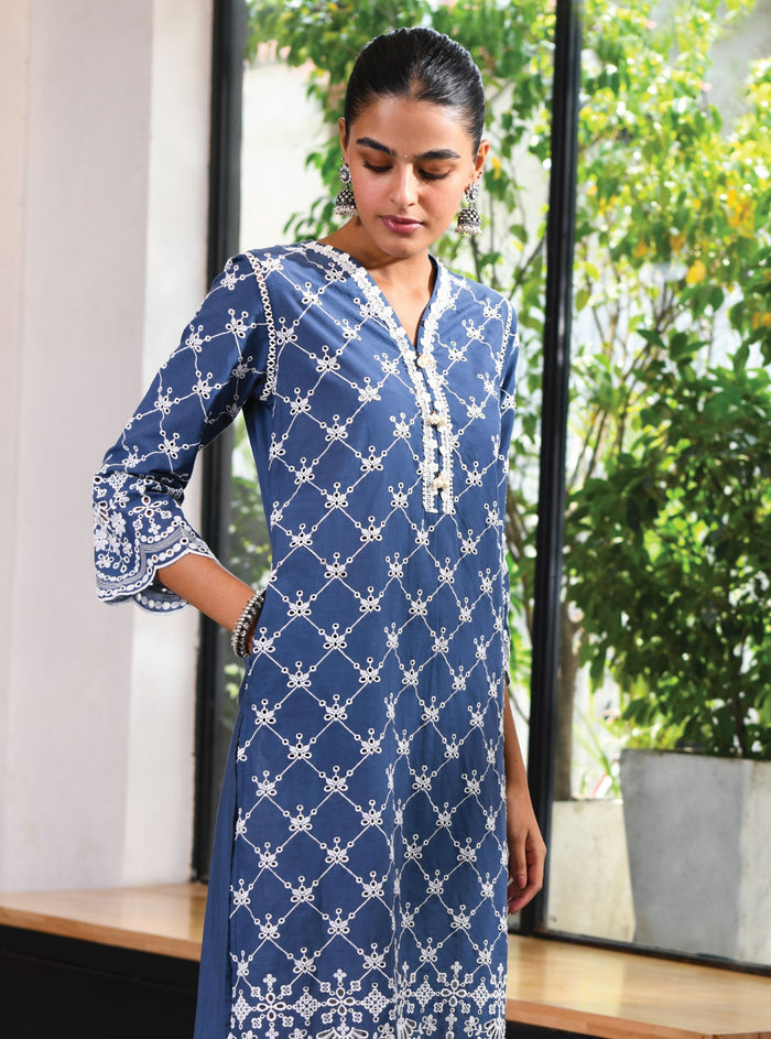 Mulmul Supima Cotton Perth Navy Kurta