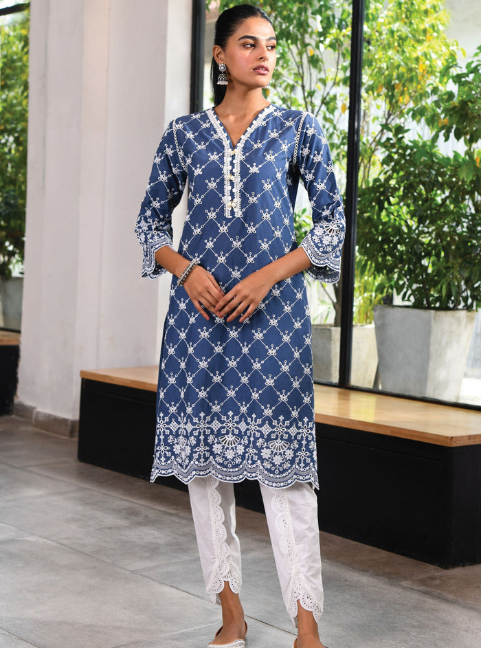 Mulmul Supima Cotton Perth Navy Kurta