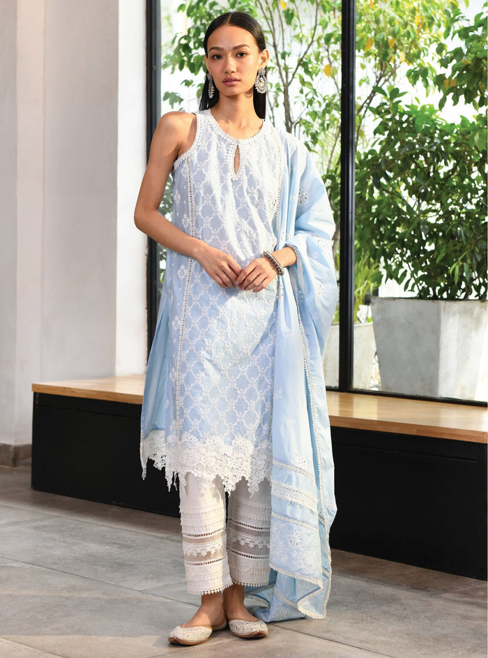 Mulmul Supima Cotton Truro Blue Dupatta