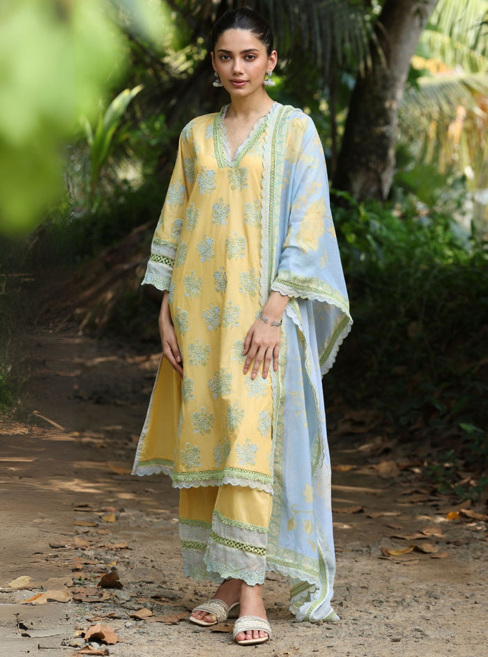 Mulmul Tabby Printed Aiza Blue Dupatta