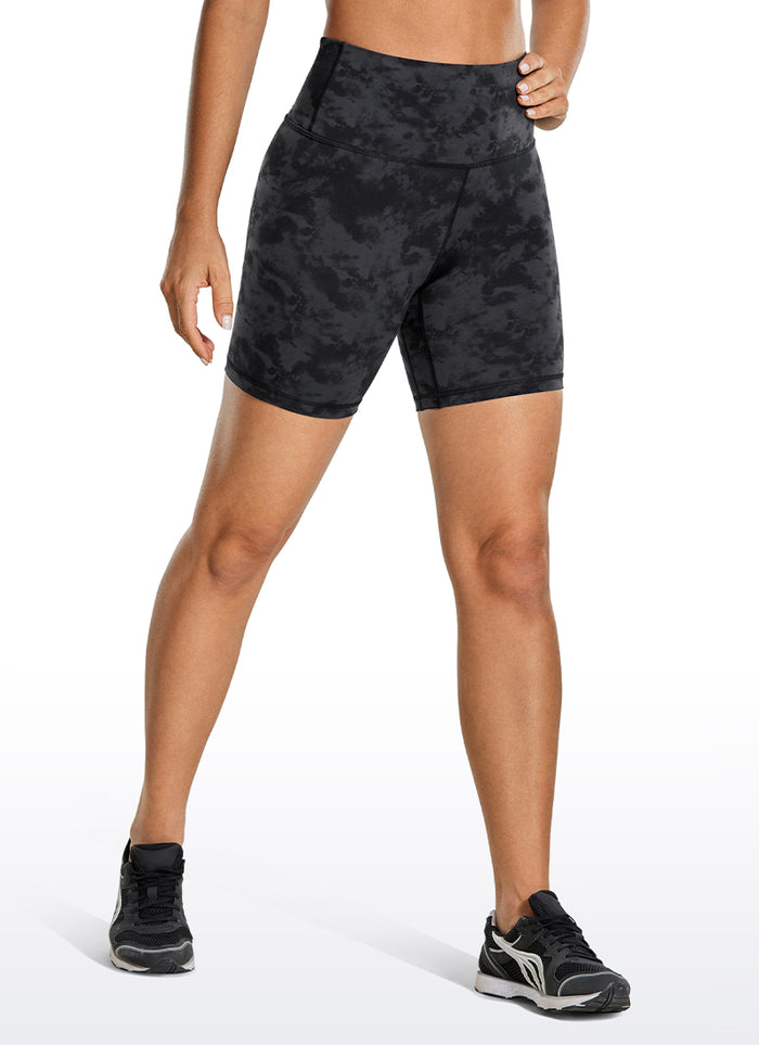 CRZ YOGA Women's Yoga High Rise Biker Shorts Nakedfeel Shorts 6'' Tie Dye Smoke Ink