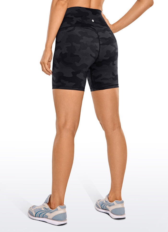 CRZ YOGA Women's Yoga High Rise Biker Shorts Nakedfeel Shorts 6'' Dark grey camouflage