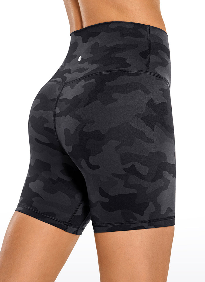 CRZ YOGA Women's Yoga High Rise Biker Shorts Nakedfeel Shorts 6'' Dark grey camouflage