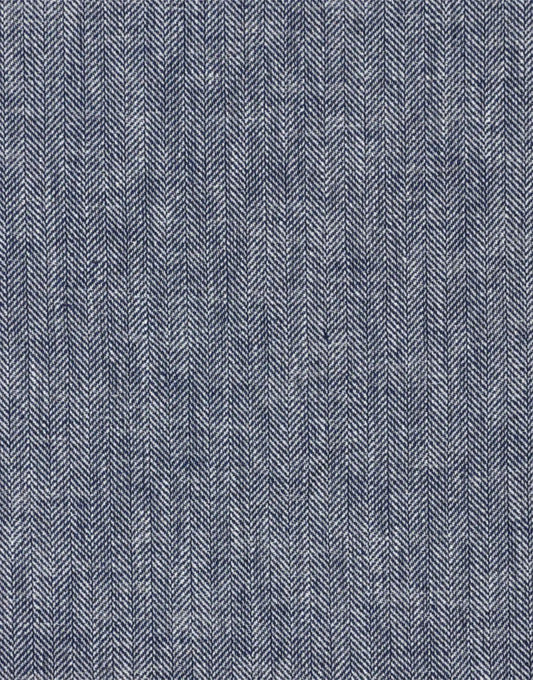 Navy Blue Herringbone Cotton Linen Fabric