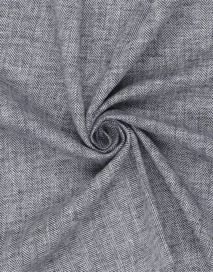 Navy Blue Herringbone Cotton Linen Fabric